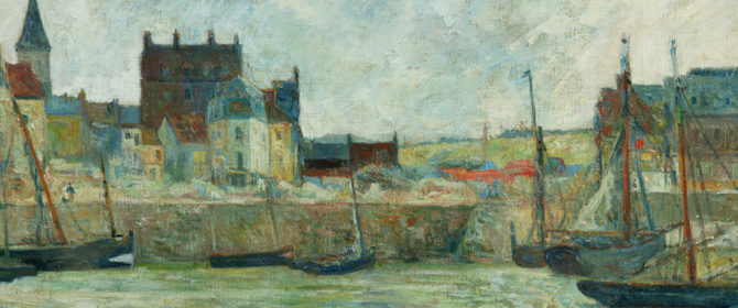 Looking with Mindfulness - Paul Gaugin, Harbour Scene, Dieppe, 1885-86 Impressionist style painting of a harbour