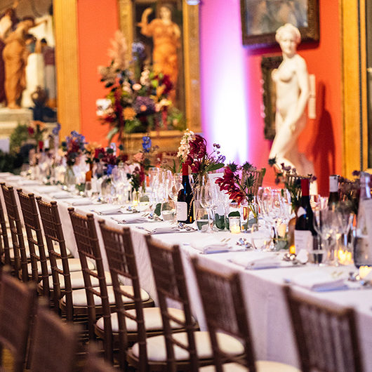 Wedding dinner table set up in Victorian Galleries