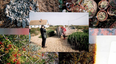 5 picture collages with at the centre a person photographic an landscape