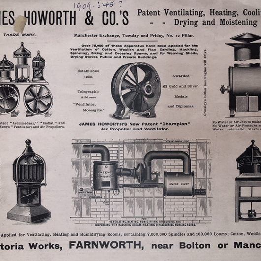Reverse of mount, showing advert for James Howorth & Co.’s patent heating, cooling, drying and moisturising apparatus