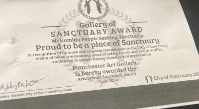 Gallery of Sanctuary award certificate